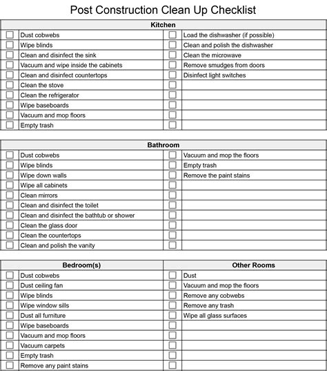 Printable Post Construction Cleaning Checklist Pdf